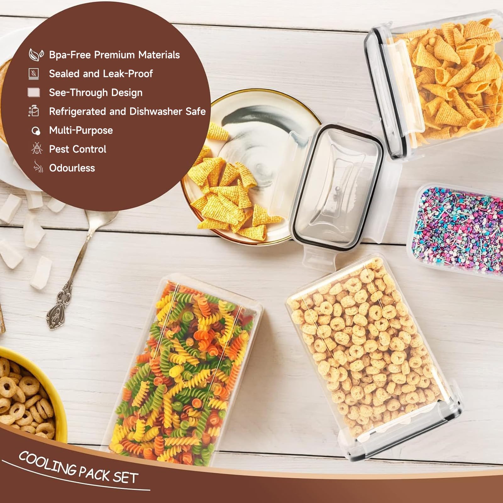 8 Barattoli Cucina - Contenitori Ermetici per Alimenti - Contenitori per Alimenti, 14L, BPA-Free, Resistenti a Umidità e Tarme, con Pennarello ed Etichette, Ideali per Cereali, Farina, Muesli, ecc