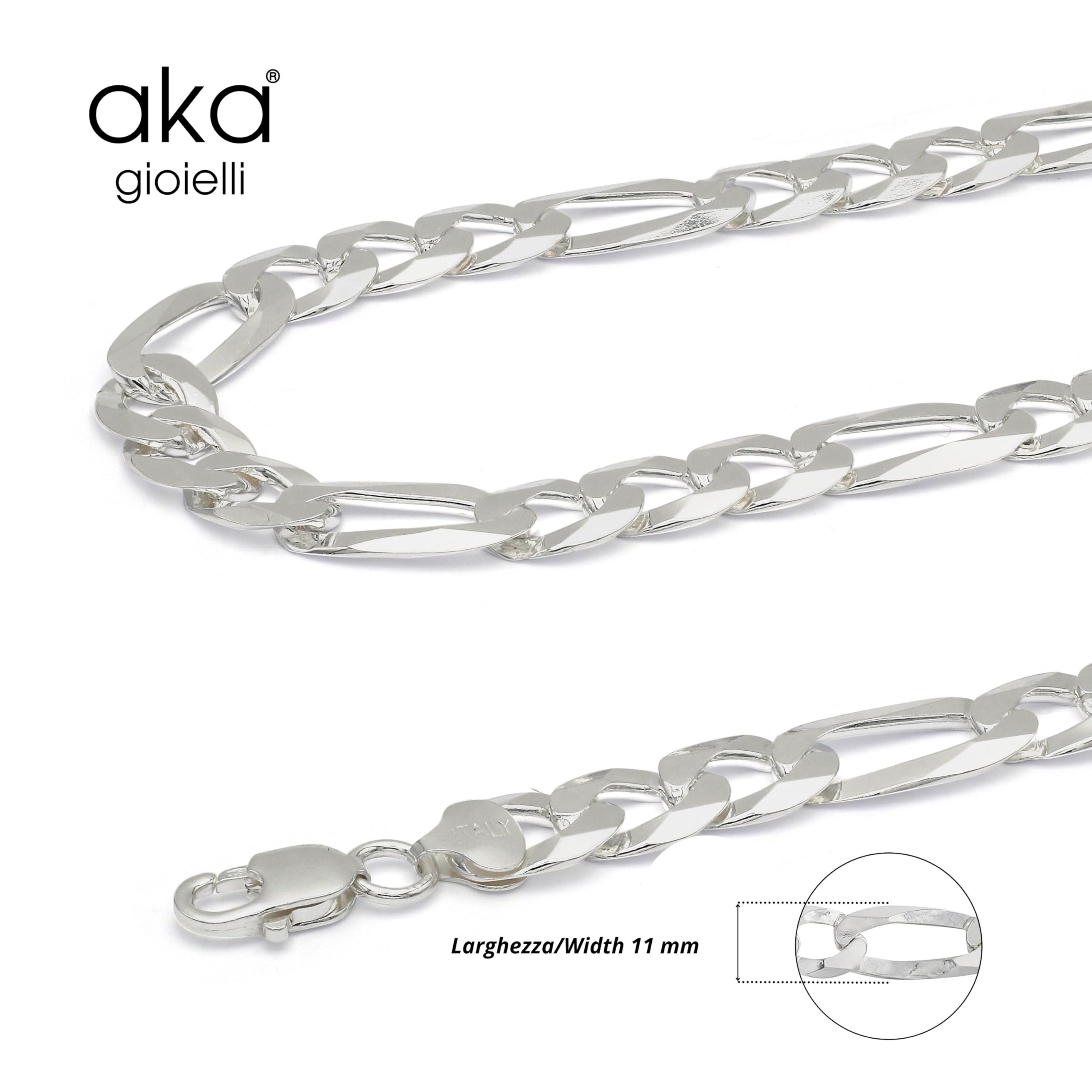 Aka Gioielli® - Catena Maglia Figaro 11mm in Argento Sterling 925 - Collana Uomo Lunghezza: 50 55 60 70 cm