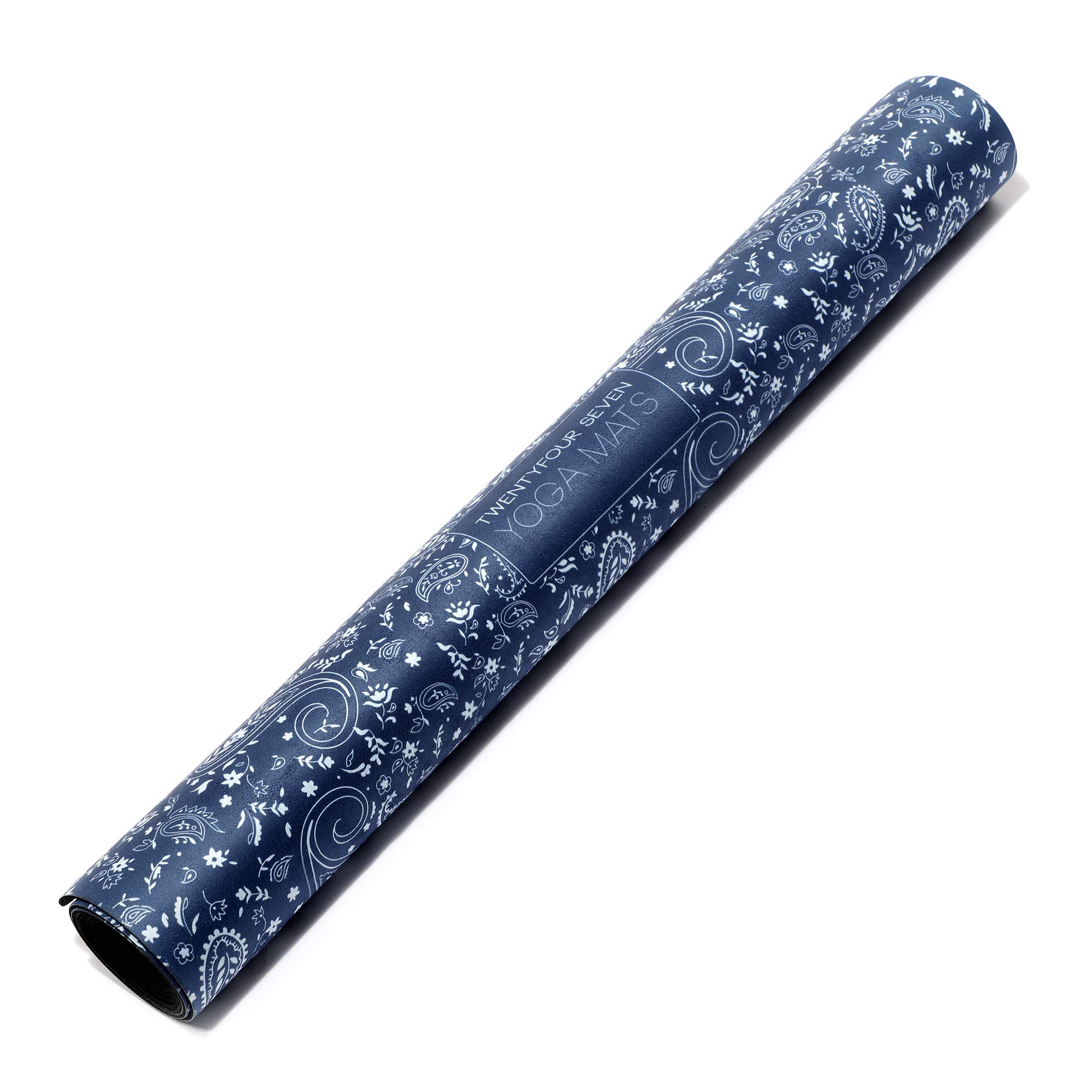 247YOGAMATS Esterilla de Yoga caucho y microfibra BLUE PAISLEY / 183 x 68 cm, 4 mm/Antideslizante/Apta lavadora/Yoga principiantes y avanzado/Cinta de transporte incluida
