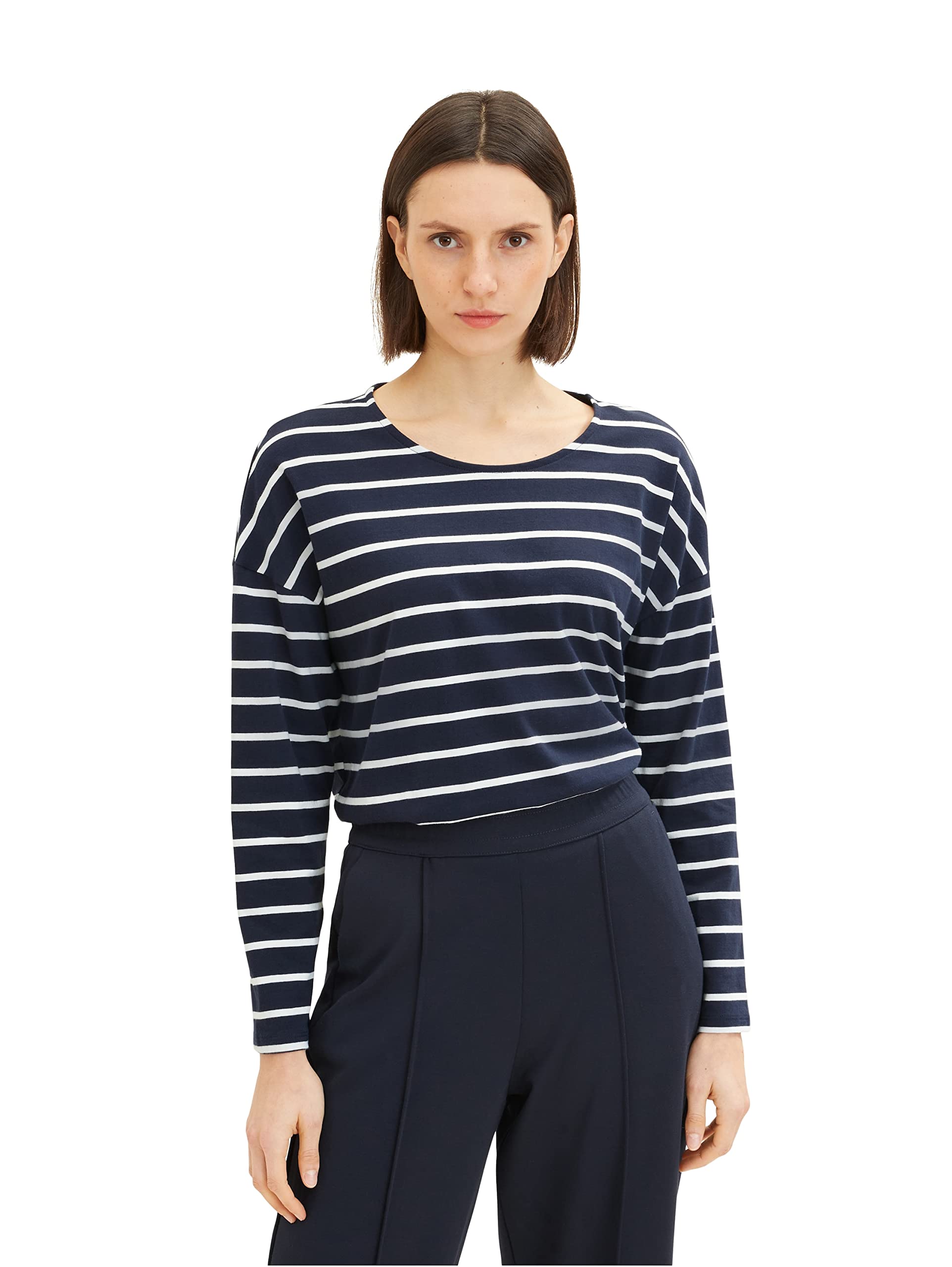 Tom Tailor Ladies Long-Sleeved T-Shirt 1035765, 31540 - Navy Offwhite Stripe, 2X-Large