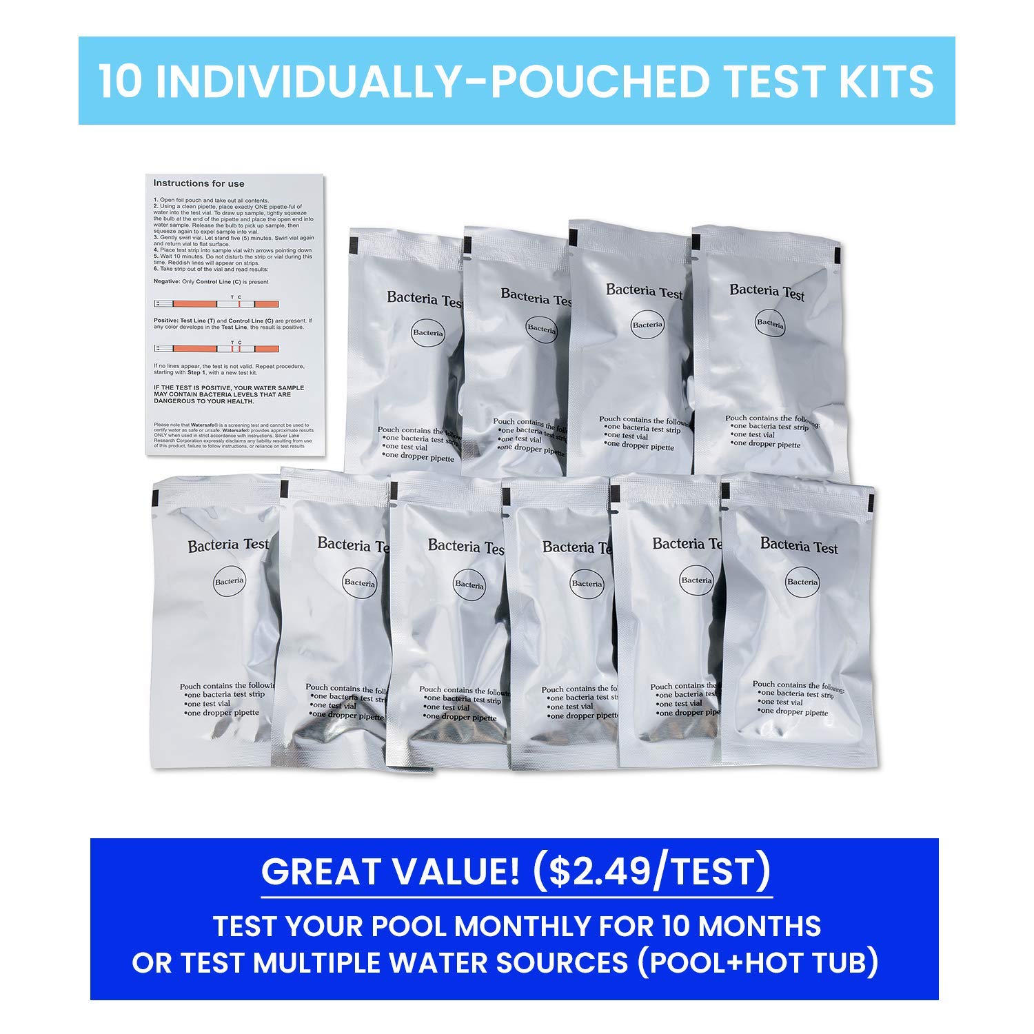 Watersafe Rapid Coliform Bacteria Test Kit 10Pack Great Deal for