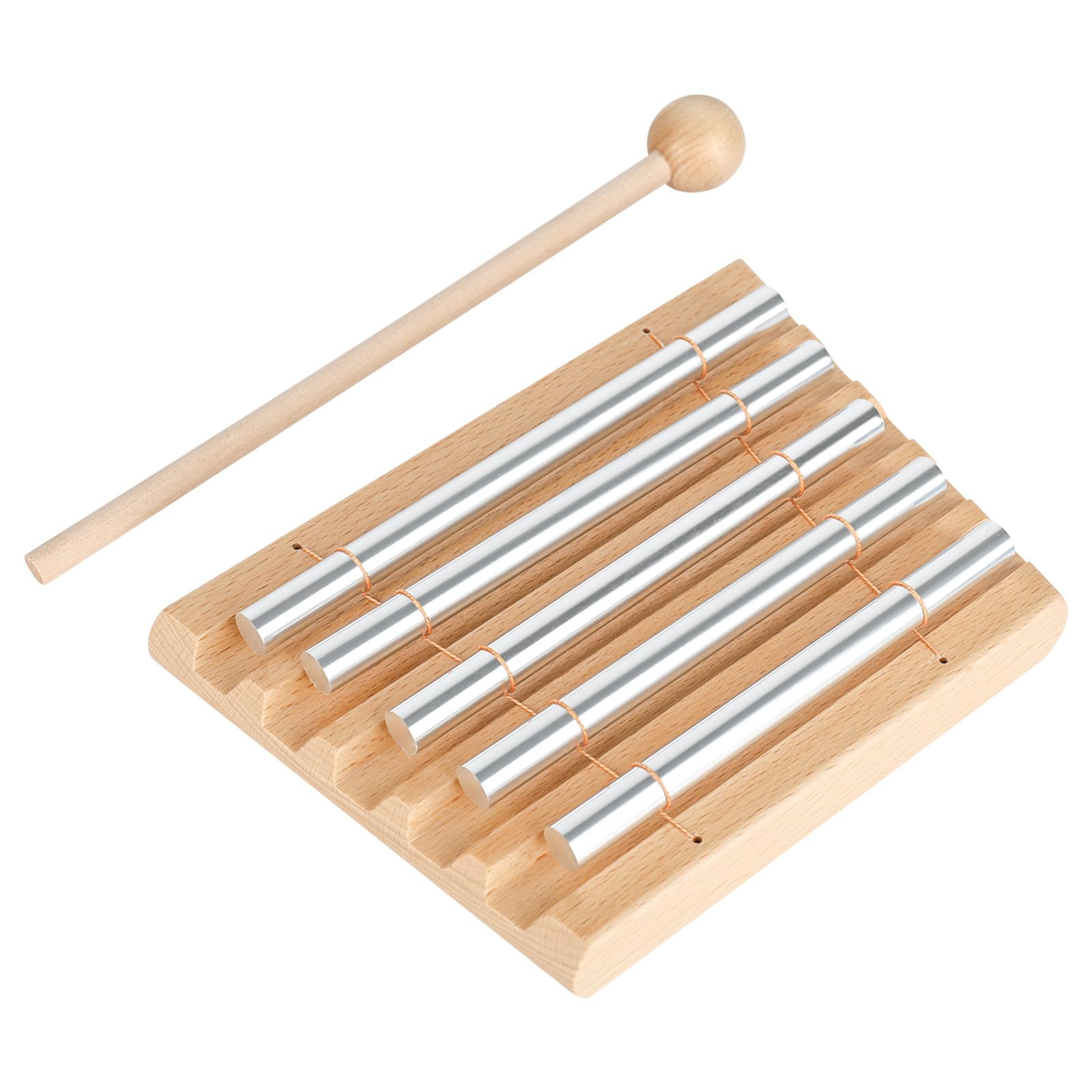 Energy - Bacchetta sonora Chime con 5 bacchette sonore, in legno e alluminio con bacchetta, strumento a percussione per la scuola, per l'educazione musicale precoce, yoga, meditazione, Geb