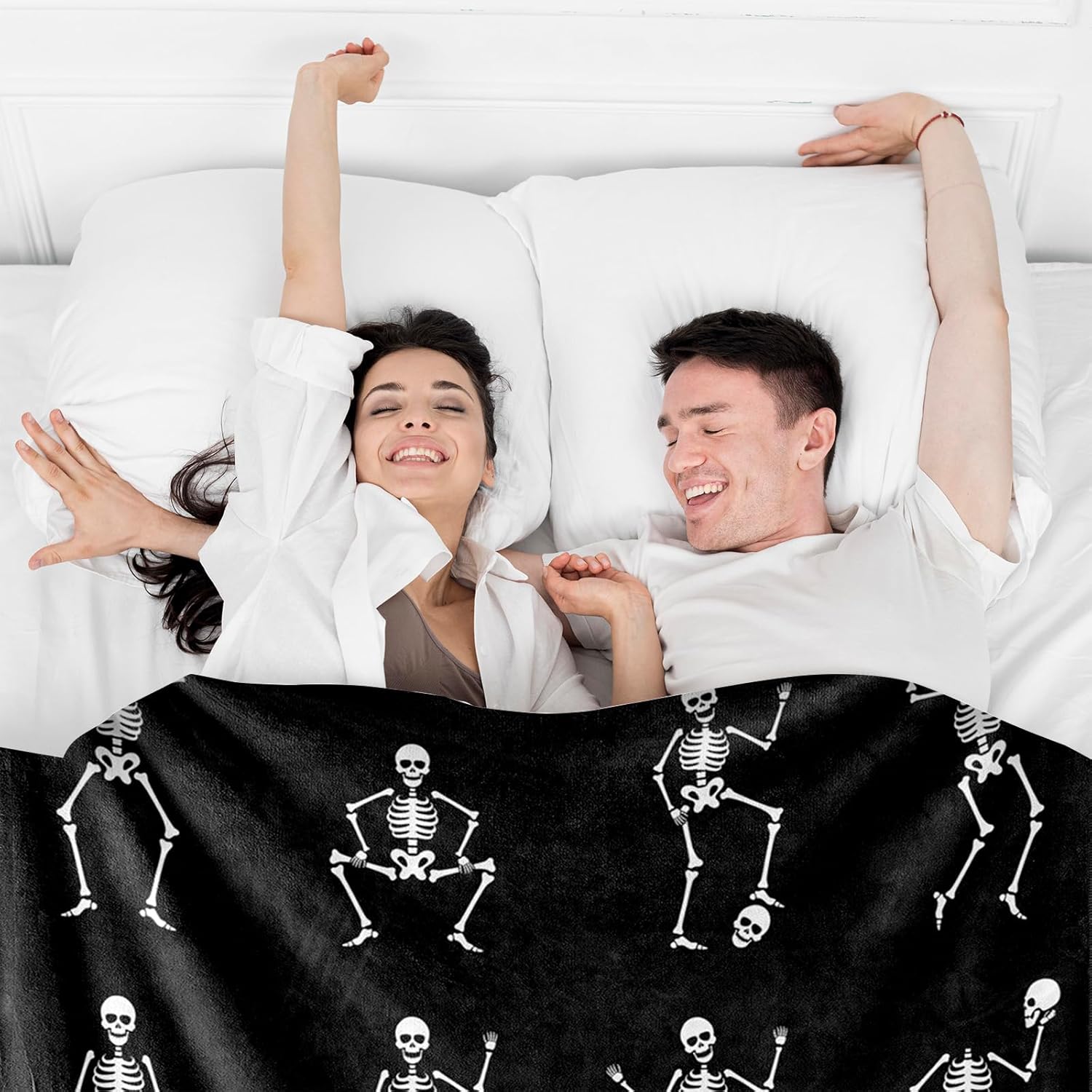 JarThenaAMCS Halloween Throw Blanket Black White Dancing Skeleton Fuzzy Blanket Decorative Soft Cozy Flannel Blanket for Home Bed Sofa Couch Chair, 50 x 60 Inch - Image 7