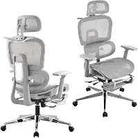 Cadeira de Escritório, Design Ergonômico com Suporte Lombar Independente, Malha Respirável, Encosto de Cabeça Ajustável e Encosto do Assento com Altura Regulável (Cinza)