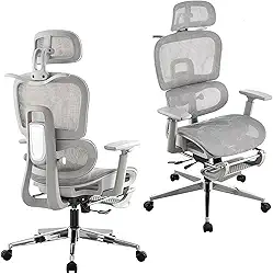 Cadeira de Escritório, Design Ergonômico com Suporte Lombar Independente, Malha Respirável, Encosto de Cabeça Ajustável e Encosto do Assento com Altura Regulável (Cinza)