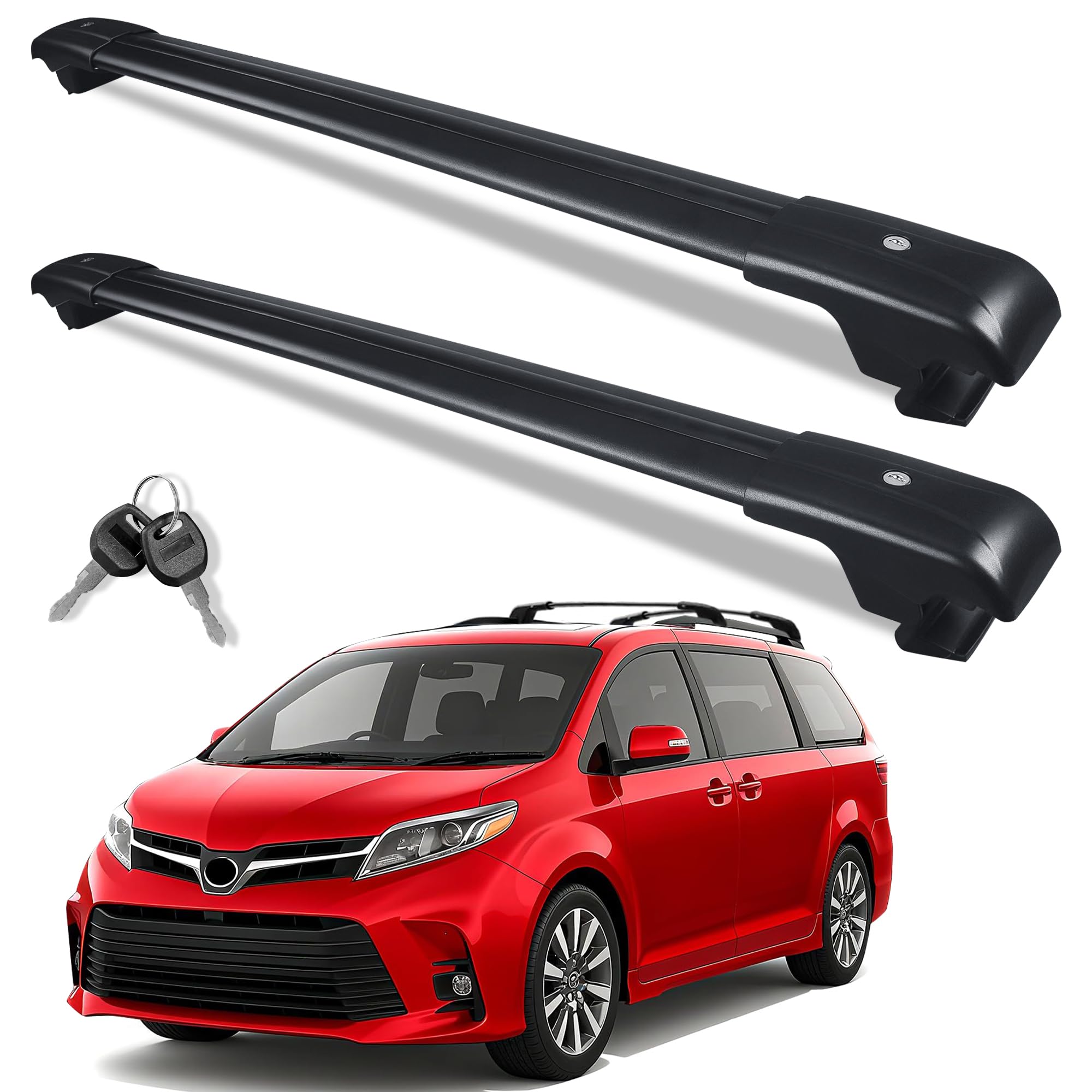 roof rack cross bars for 2011-2020 toyota sienna 396lbs lockable roof rails crossbars anti-theft roof rackfor cargoes, bicycles, kayaks, luggage racks, suitcases, canoes