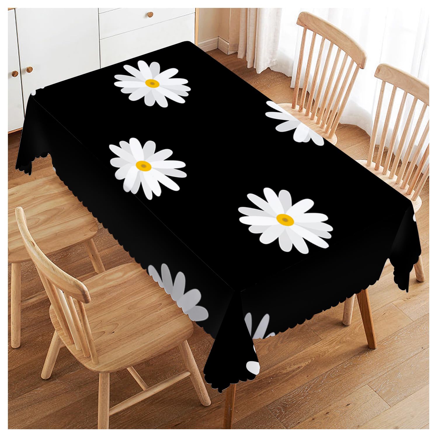 Walmsco Tablecloth White Daisy Flowers Decor For Dining Room Kitchen Rectangular Table Cover 132 * 178cm