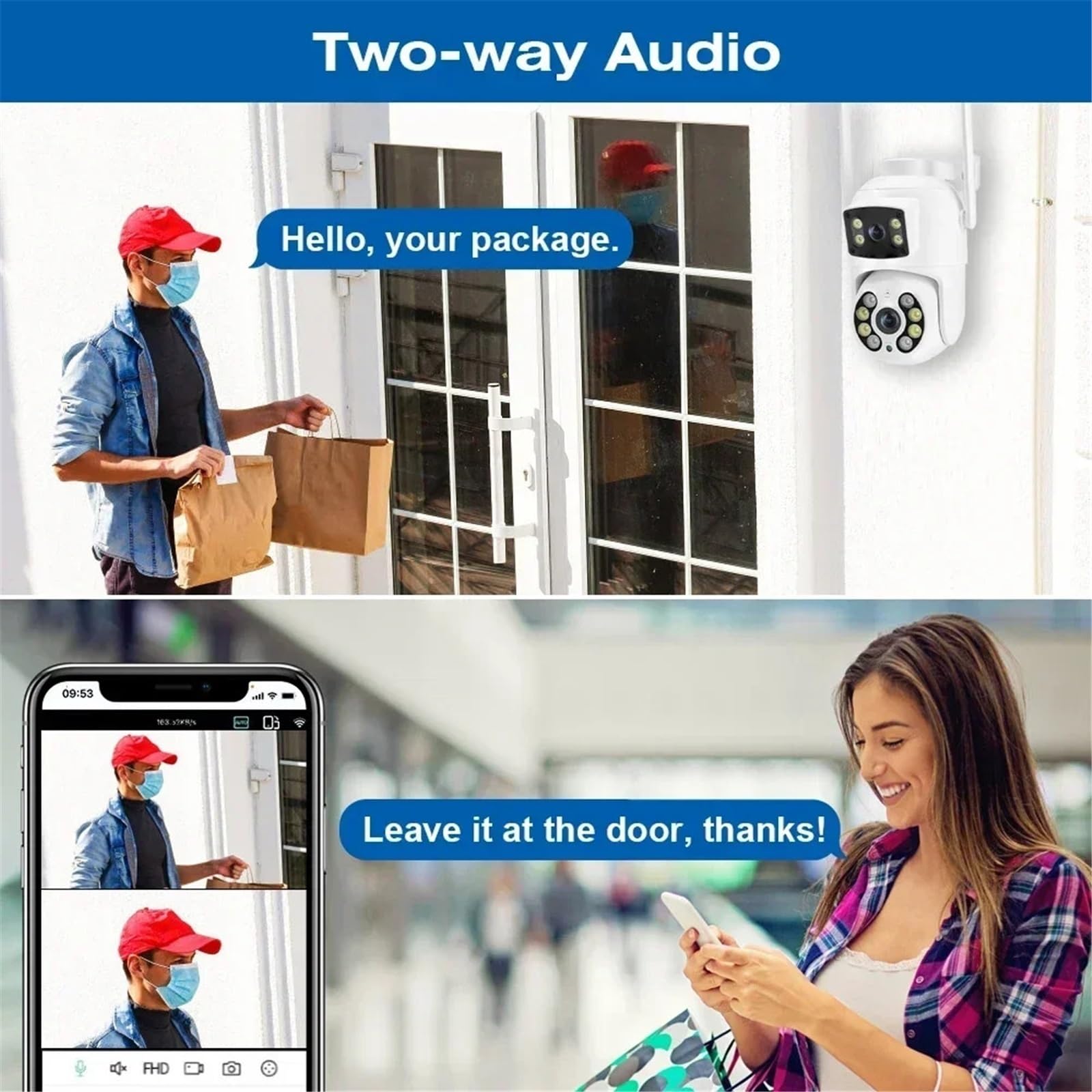 Kamera zewnętrzna PTZ 8MP 4K z podwójnym obiektywem i dwoma ekranami Wi-Fi, bezprzewodowa kamera CCTV z detekcją człowieka i monitoringiem IP(ADD 64G)
