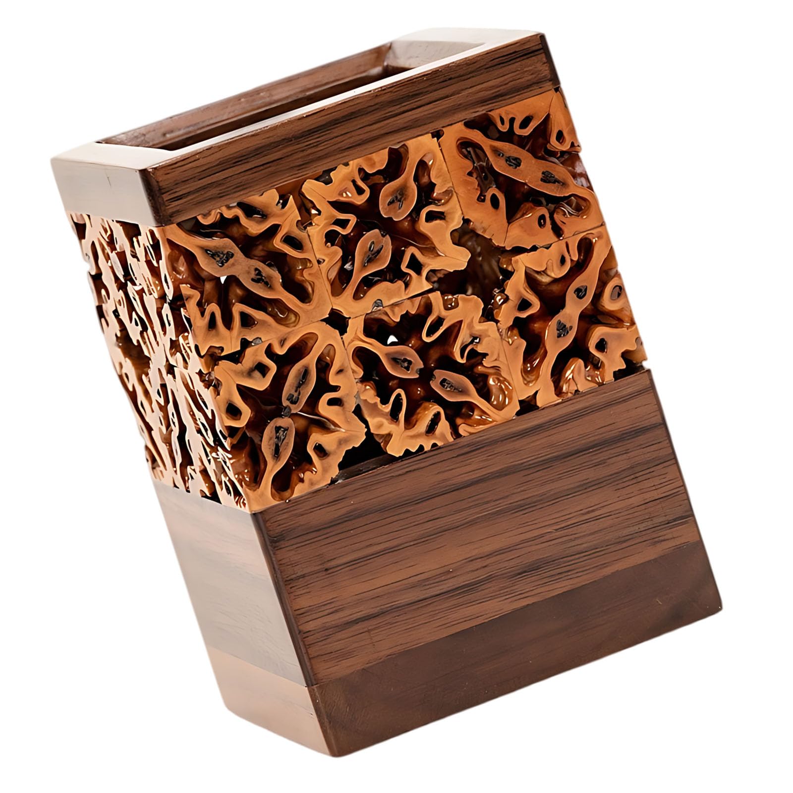Walnussholz-Stiftehalter, hohler Vintage-Stiftehalter, Aufbewahrungsbox für die Teezeremonie, für Schule und Zuhause, Schreibtisch-Organizer im chinesischen Stil, 3 x 3 x 4,1 in, 7,5 x 7,5 x 10,5 cm