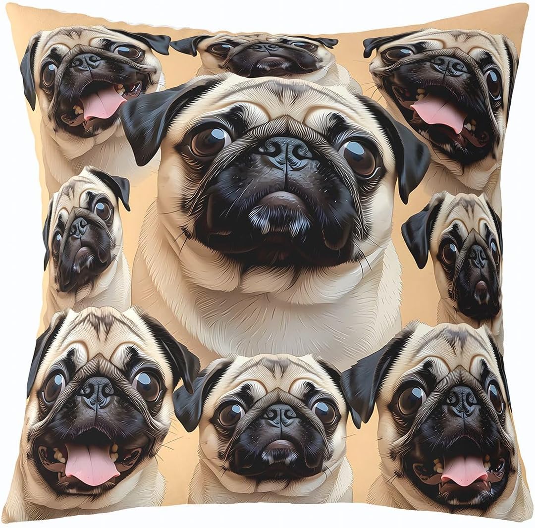 Castle Fairy Pug Dog Pillow Cover,Kawaii Animal Theme Double Sides Throw Pillow Case Cover,Cute Brown Puppy Print Single Pack 20"x 20" Cushion Cover Room Decor for Sofa Couch Chair