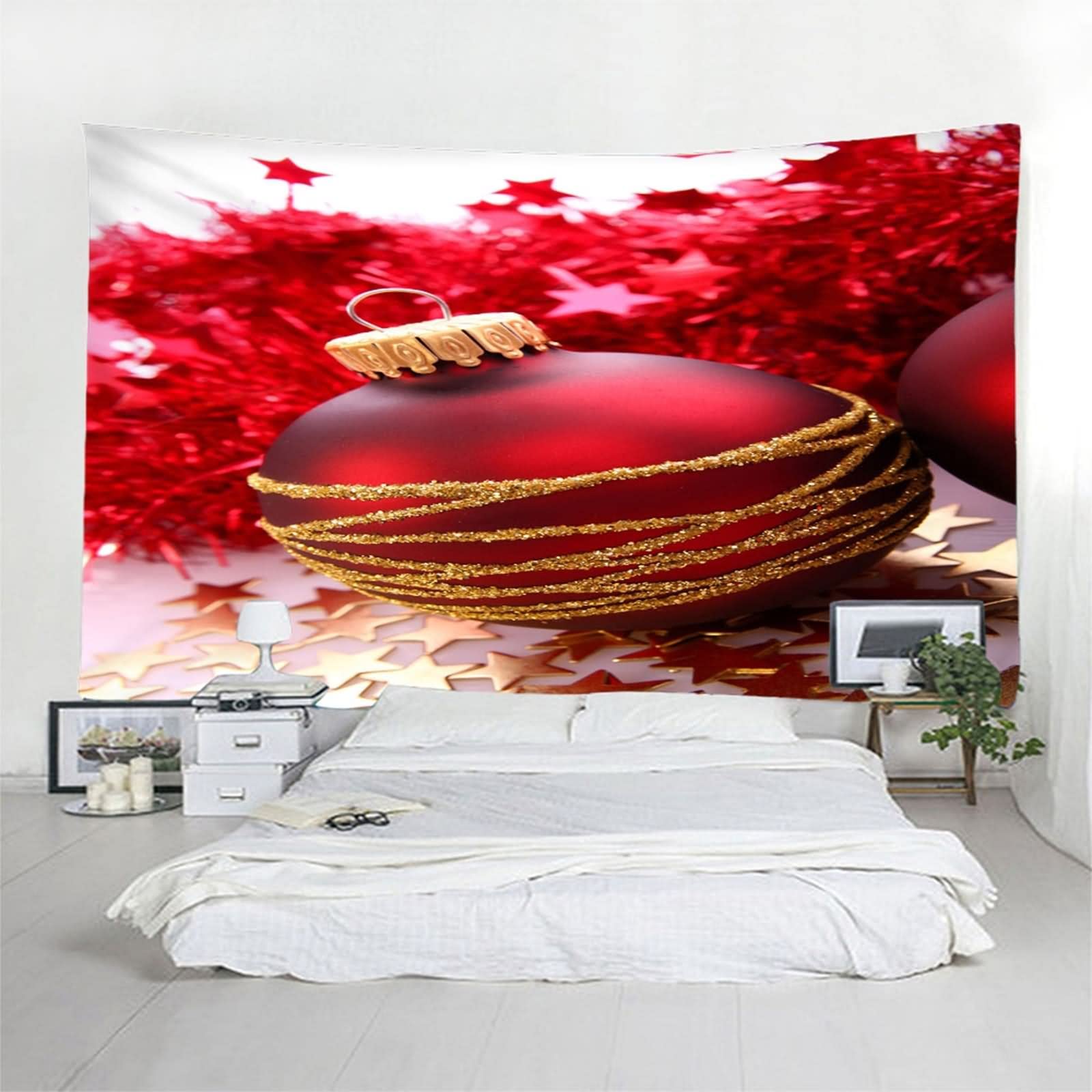 Tapiz Arbol de Navidad, Tapiz Arbol Navidad Español Decoración Navideña Bola y Estrellas Rojo Poliéster 350X256cm