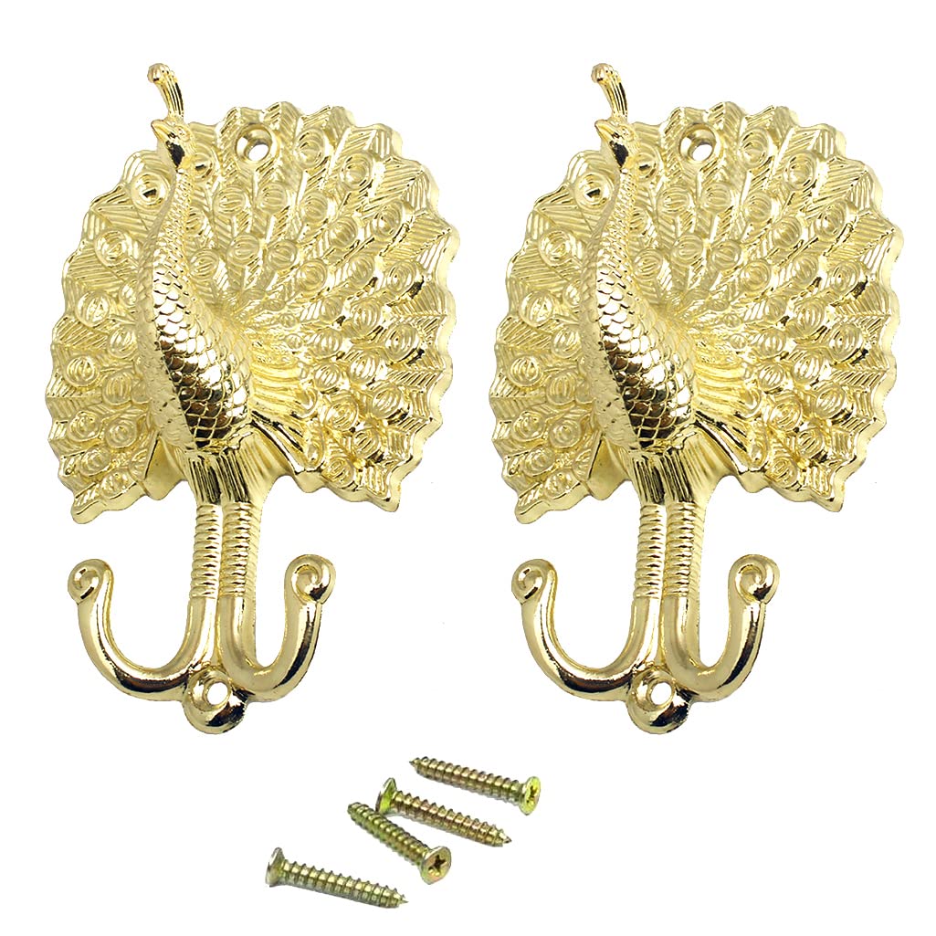 Ailejia2pcs Peacock Curtain Tiebacks Hooks Holdbacks Zinc Alloy Tassel Wall Hook Hanging Ball Straps Wall Mounted Curtain (Golden)