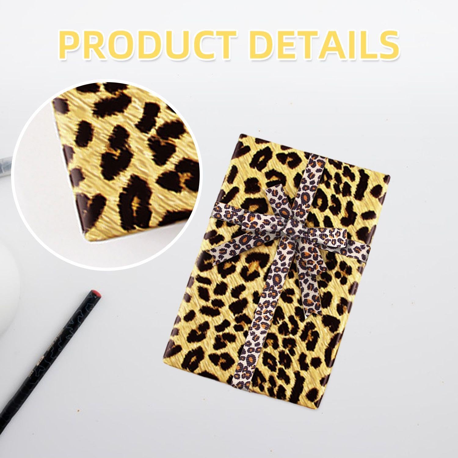 1 Roll (9M) Of Leopard Print Ribbon, 1 Piece Of Leopard Print Wrapping Paper, Gift Box Wrapping Ribbon - Image 3