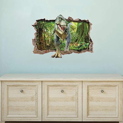 Miniatura 2 de Calcomanías de pared de bosque de dinosaurios 3D, calcomanías de pared aplastadas, decoración artística para niños, dormitorio, guardería, bricolaje