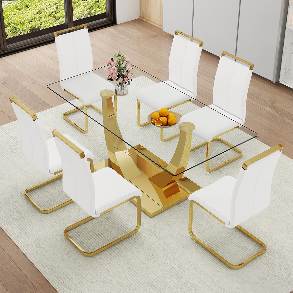 Amazon.com - NYEESS 71” Glass Dining Table Set for 6,Gold Dining