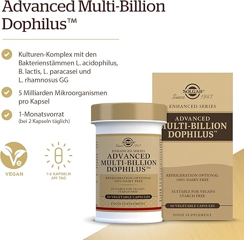 Miniatura 2 de Solgar Advanced Multi-Billion Dophilus 60 Cápsulas Vegetales - Apoya la Flora Intestinal Saludable - 5 mil millones de microorganismos por porción -