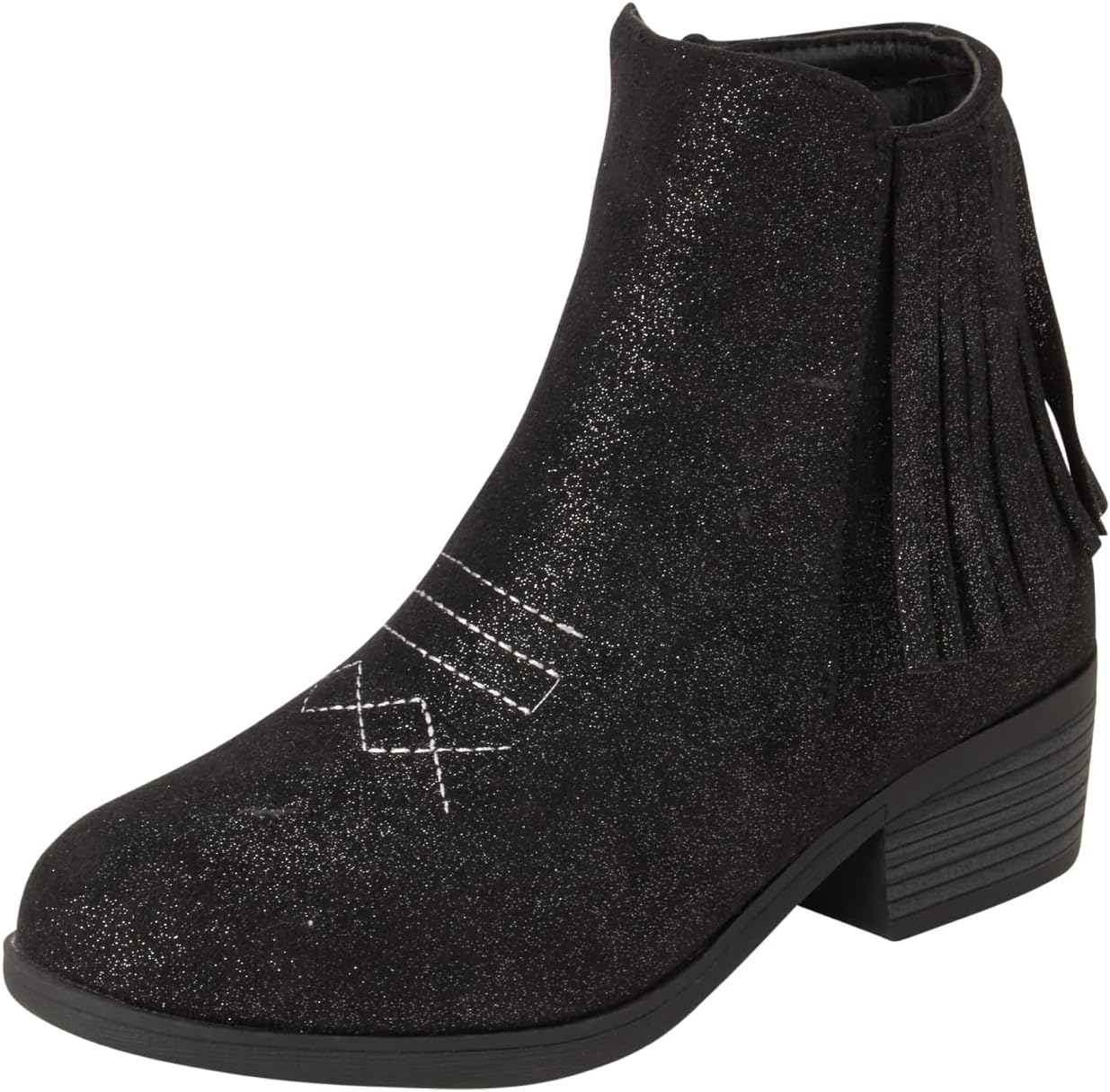 bebe Girls Cowboy Boots - Suede Ankle Booties with Fringe and Block Heels - Sparkly Shoes for Toddlers, Little and Big Girls