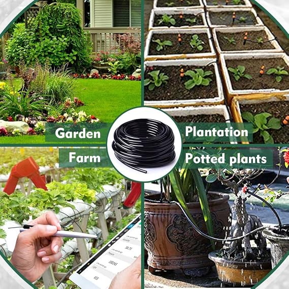 Hydrogarden Micro Irrigation Tube,Drip Irrigation Line, 30Meter Watering Tubing Hose, I.D 4mm/O.D 7mm Black Supply Pipe for Garden Irrigation System