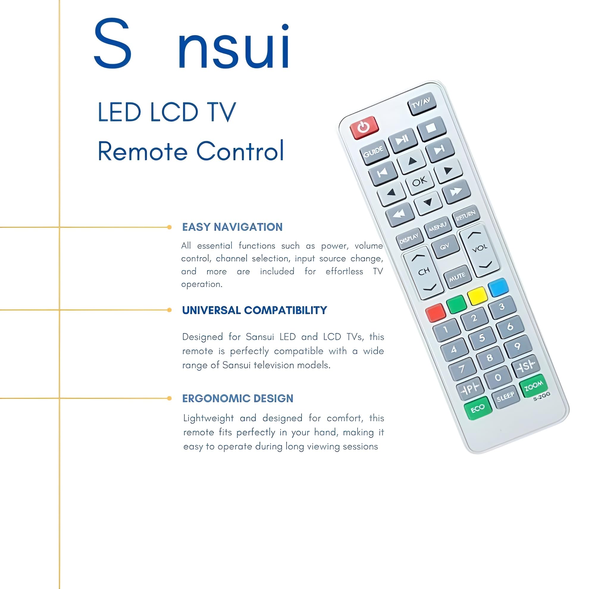 K2 Remotes Compatible with Sansui LED & LCD TVs – Model S-2GG | Match with Your Old Remotte Before Purchase | Replacement Original Remote Controller for Sansui TV — Amazon image 3