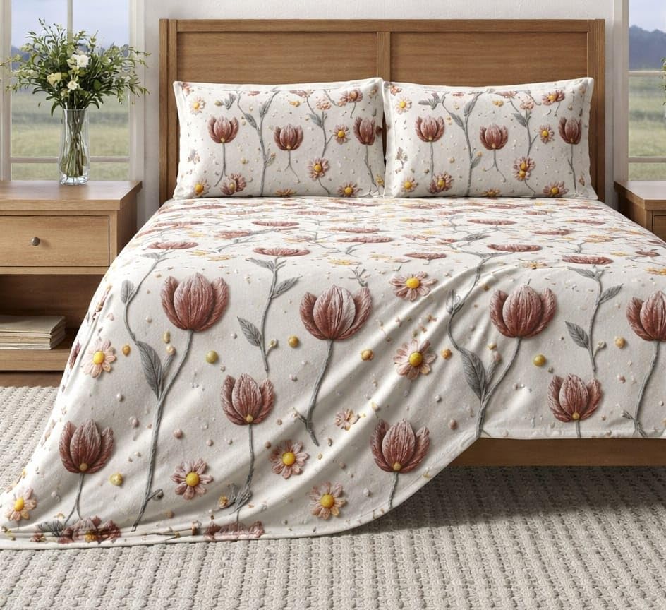Image of BEVI Home Super Fabric 300 TC Microfiber Double King Size Bedsheet Without Pillow Cover - Printed Bedsheet (90x95) - 7D Flower