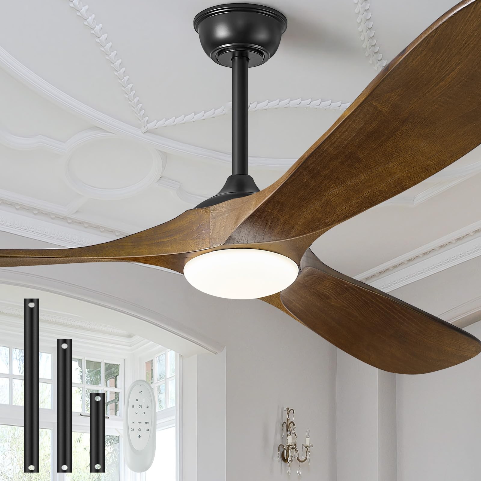 Photo 1 of BOOSANT 52" Ceiling Fans with Lights and Remote Control, Outdoor Ceiling Fan with Lights High CFM Dimmable Quiet 3 Blade Wood Walnut Ceiling Fan,Oil Rubbed Bronze
