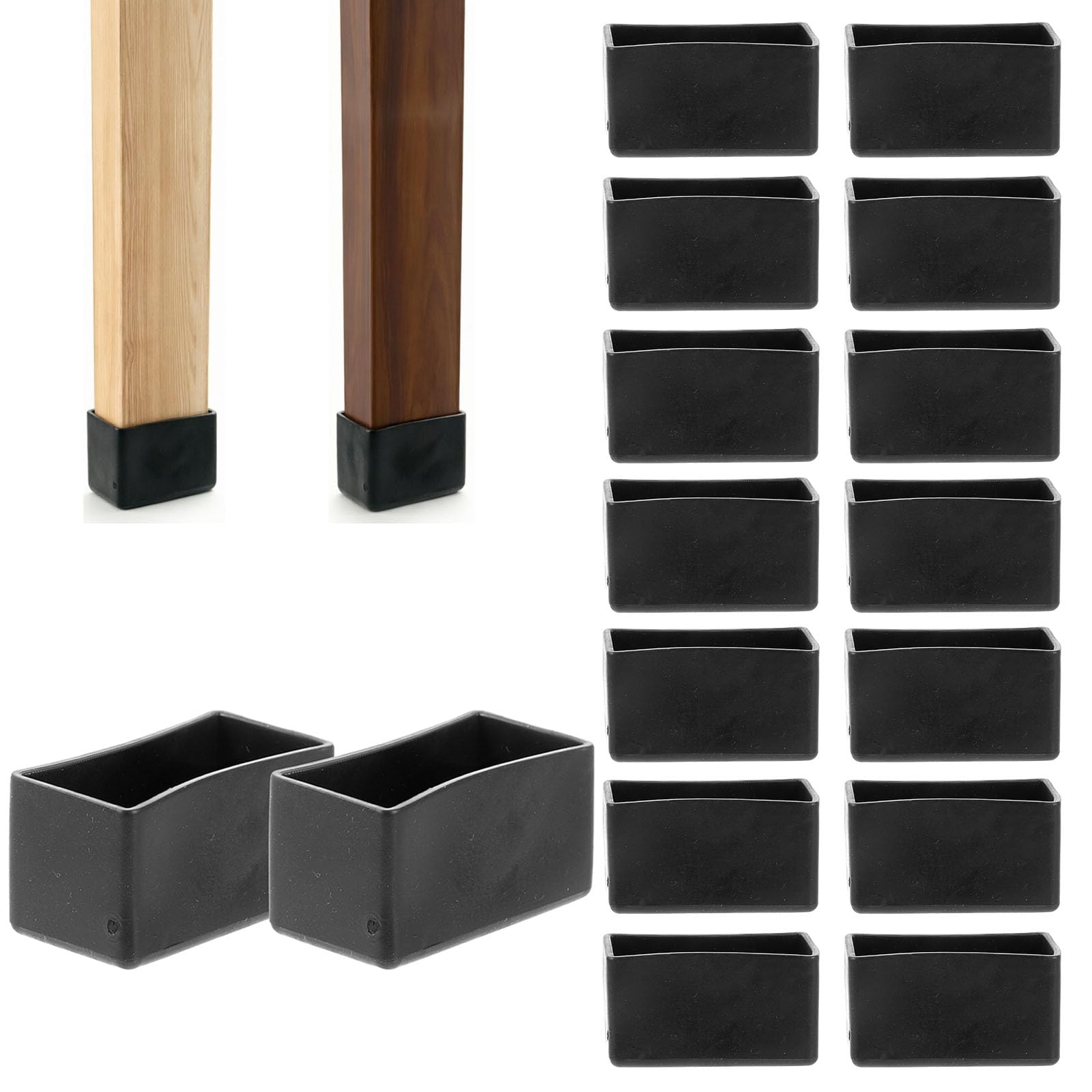 Healeved 20Pcs Chair Leg Floor Protectors 20x40mm, Rectangular Rubber Furniture Feet Caps, Anti-Slip Oblong Table Leg Covers for Hardwood Floor Scratches