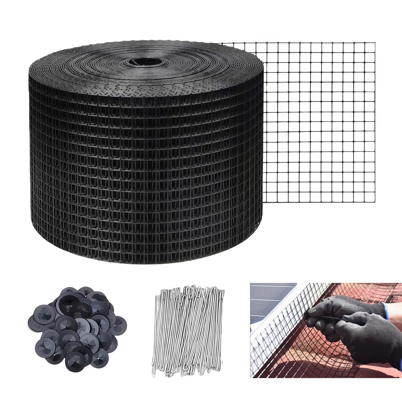 Rete di protezione dagli uccelli per pannelli solari, 30 m x 20 cm, rivestita in PVC, antiruggine, con 100 fascette stringicavo