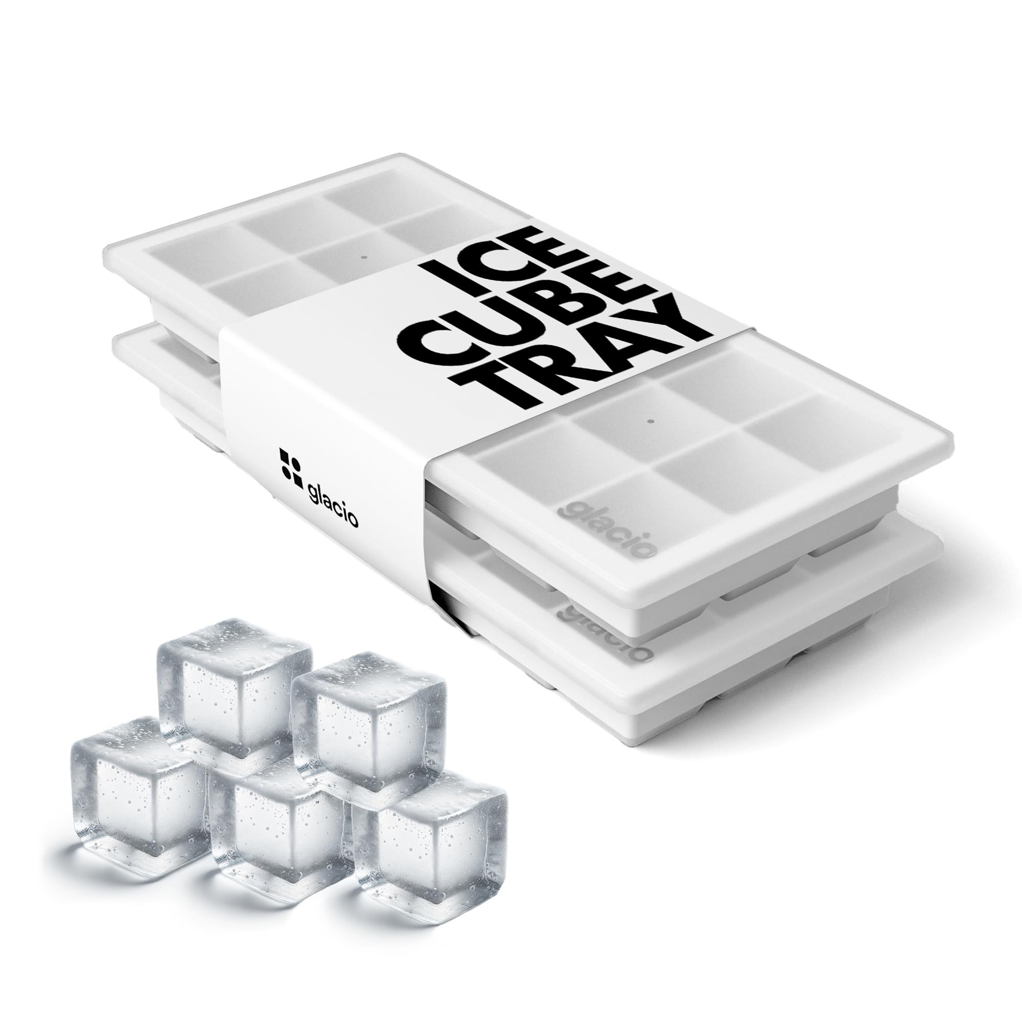 glacio Ice Cube Tray – Small Silicone Molds with Lids, BPA-Free and Flexible for Cocktails and Beverages – Set of 2