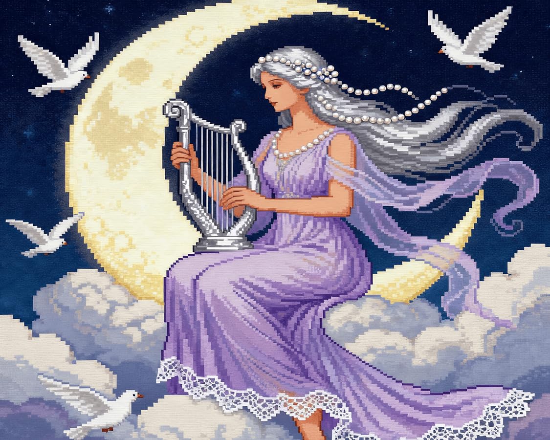 WallustrioaW 11CT Cross Stitch Kit,Moon Fairy,Cross Stitch Kit for Adult Beginners,Full Line DIY Cross Stitch Stitching for Home Decor,16x20in