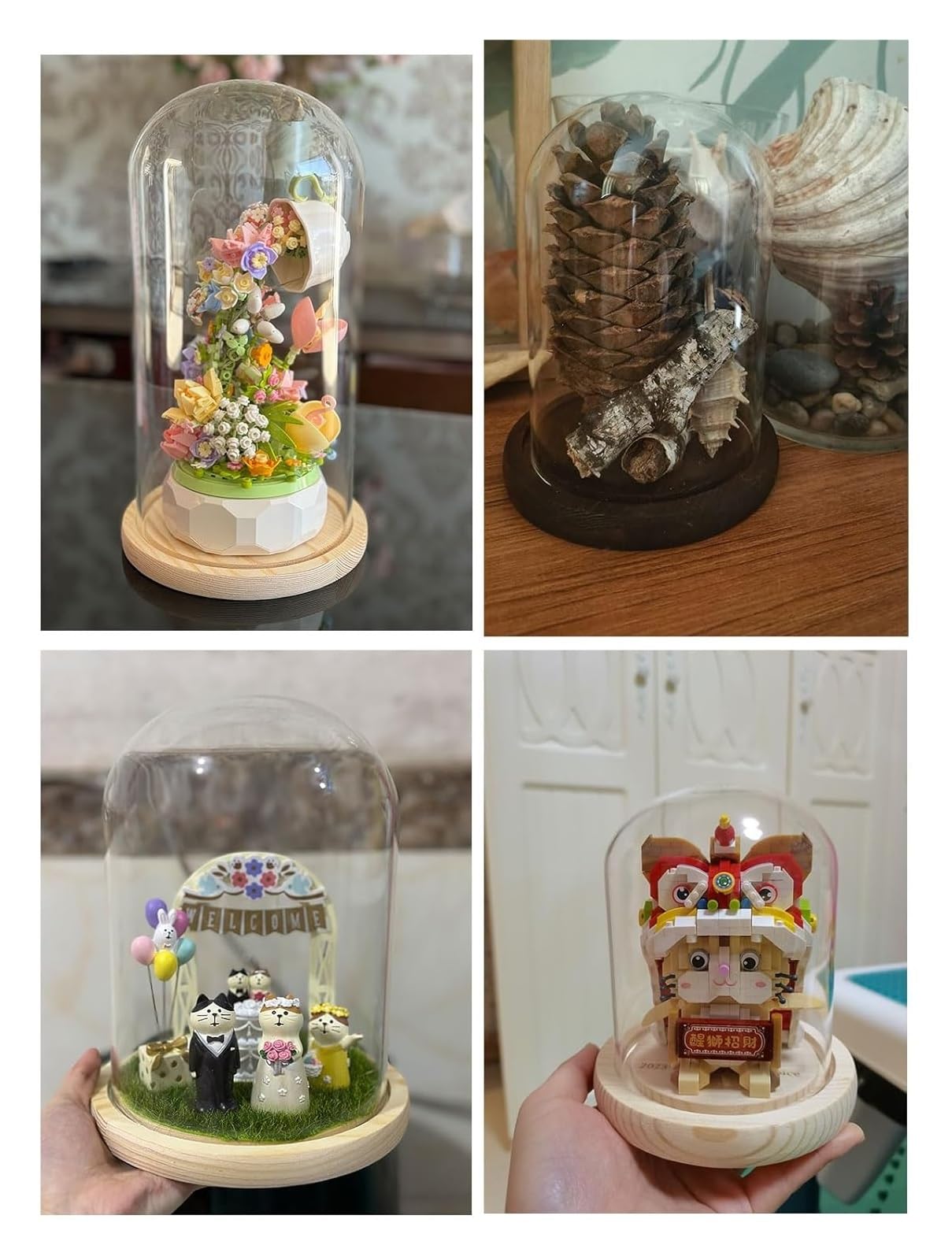 Cloche en Verre avec Base en Bois Massif for Plantes, Ornements et Figurines, Hauteur 15 cm (30/35 cm), 15 x 30 cm(15*H35cm)