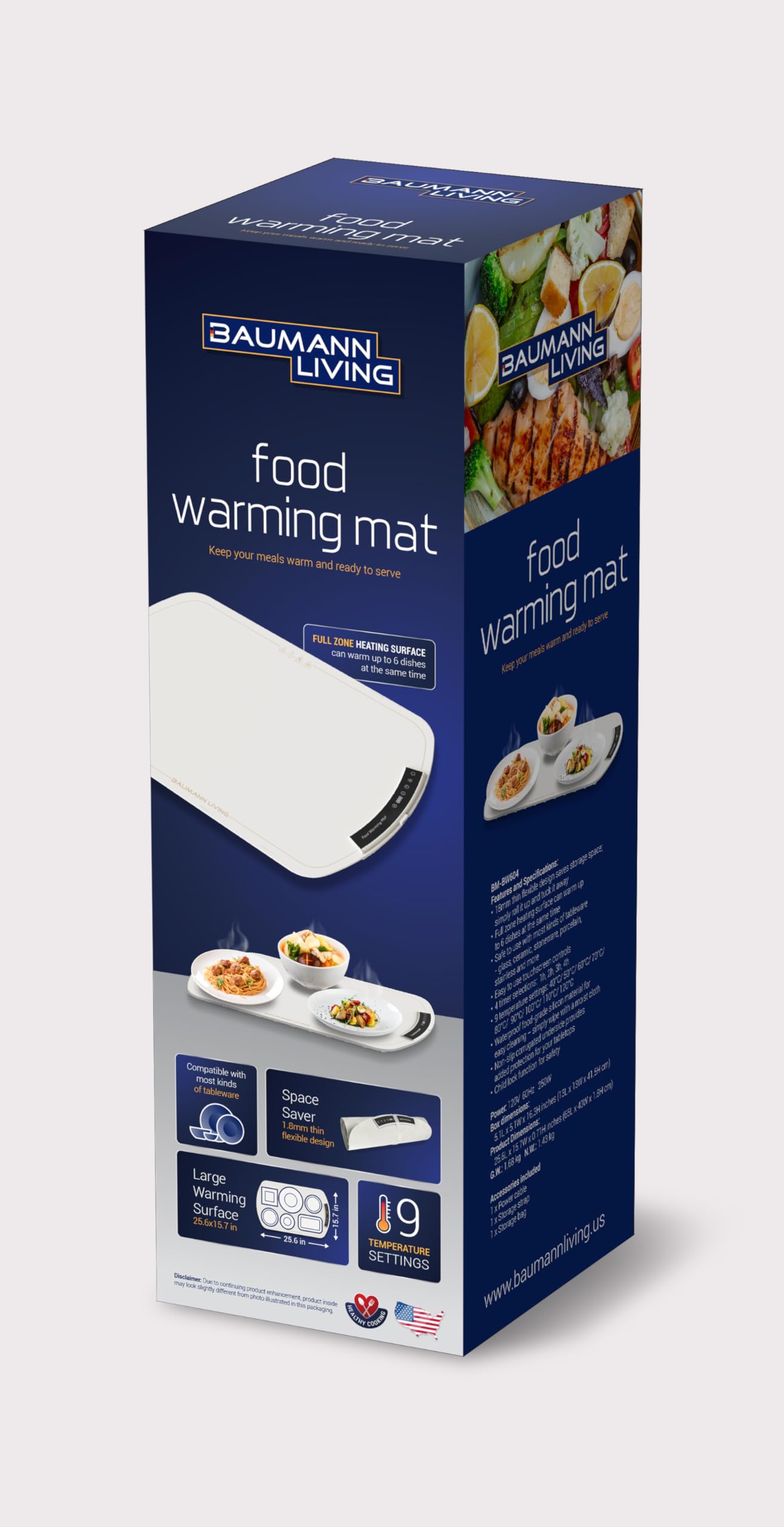Baumann Living Flexible Electric Warming Mat with Timer and Temperature Control Settings Ideal Parties, Events, and Dinner get-Together.