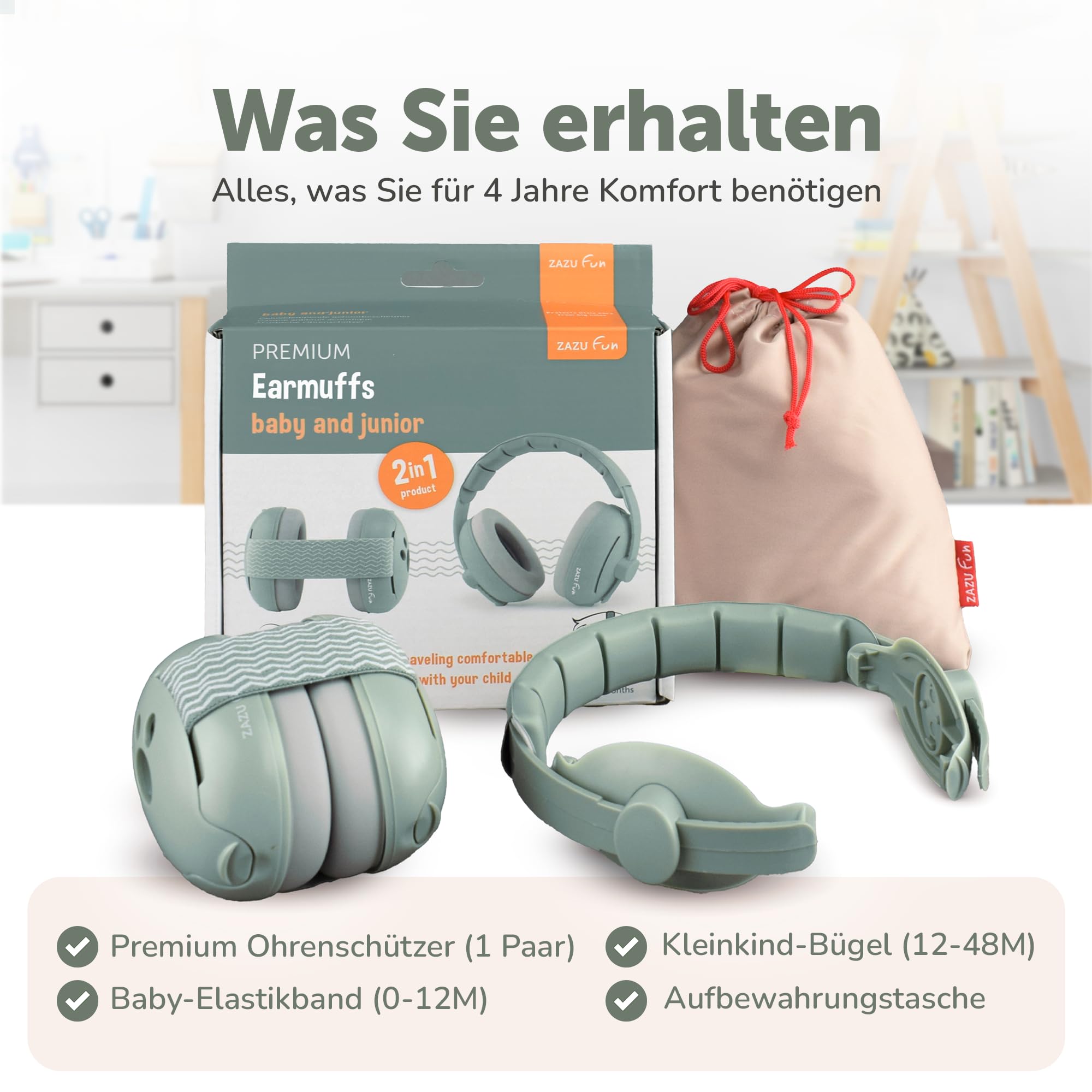 ZAZU Kinder Gehörschutz-Kopfbügel & Kopfband Set – Lärmschutz für Babys und Kleinkinder 0–48 Monate – sanft, verstellbar & anpassbar in verschiedenen Farben