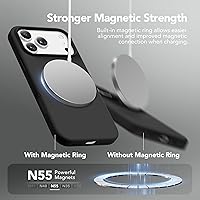 Vista 553 de GONEZ Funda de silicona para iPhone 15 Pro Max, compatible con Magsafe, protector de cámara + protector de pantalla, forro de microfibra suave Negro