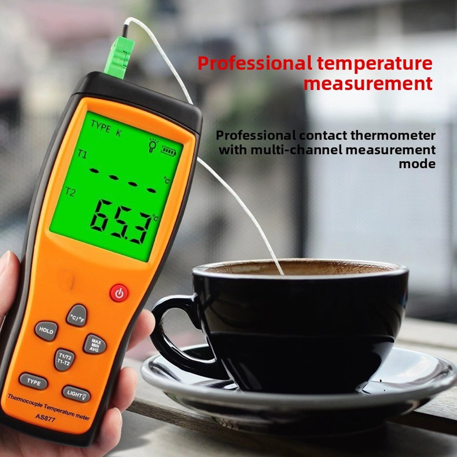 Eujgoov 4 Kanäle Digitales Thermometer K -Typ Thermoelementtemperaturtester mit 4 Sonden -200 Bis 1372 ℃ für die Doppelprobenmessung