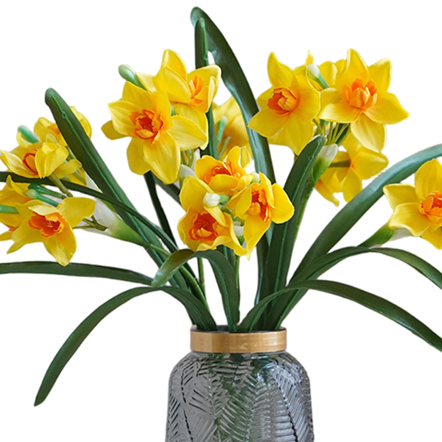 Jonquilles artificielles en soie jaune avec tige flexible x10
