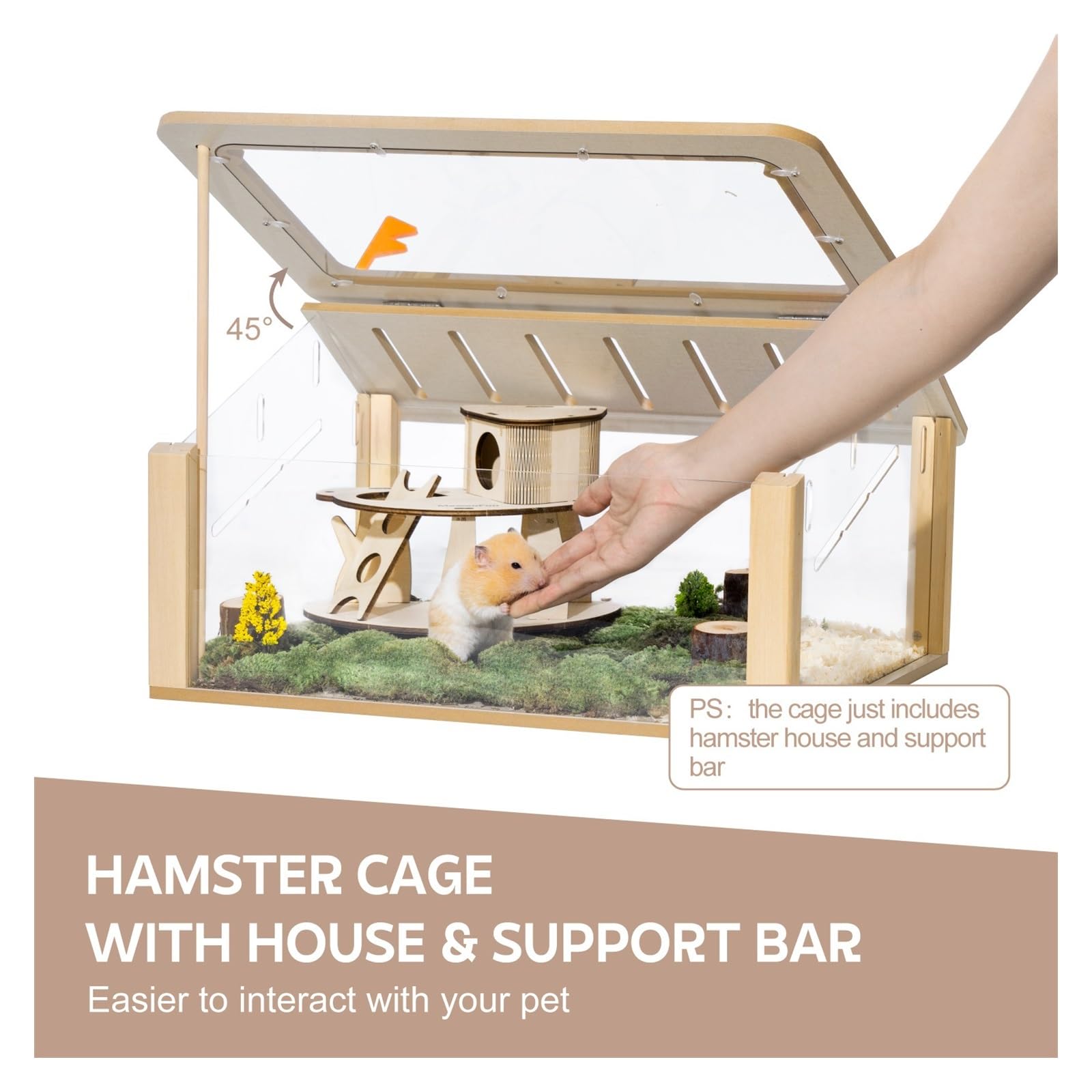 Cage à Hamsters Petite Cage à Hamster avec Maison en Bois Acrylique Hamster Cage Animal House Pet Bed