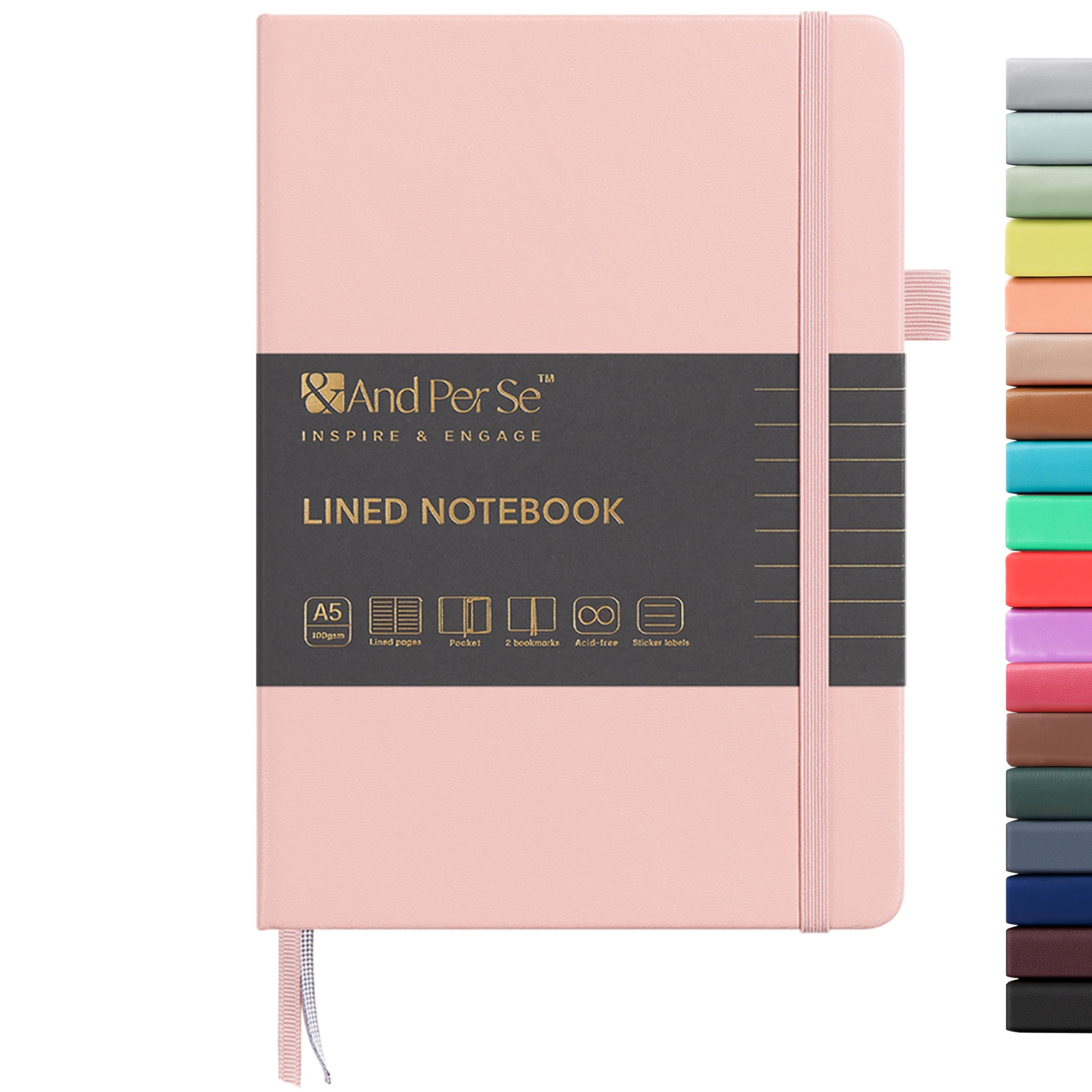 &And Per Se Lined Journal Notebook, 160 Pages, A5 5.7 x 8 inches College Ruled Thick Paper Notebook Journals for Writing, Hardcover Notebooks for Women Men Office School (1 Pack, Pink) — image 1