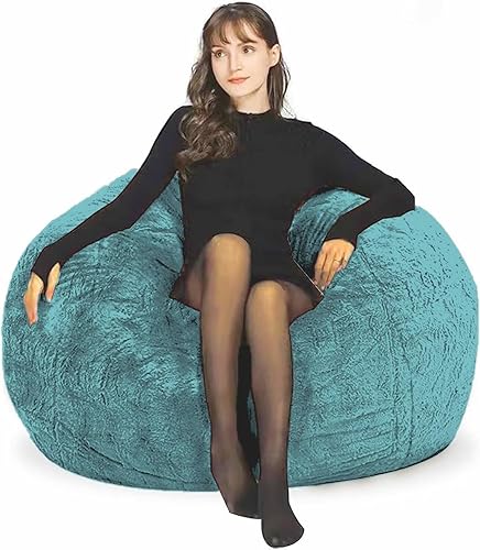 Miniatura 69 de Puf para adultos y niños sin relleno, cómodo y esponjoso, gigante, redondo, funda de puf para sofá perezoso, silla de lectura, silla de piso, 6 Gris