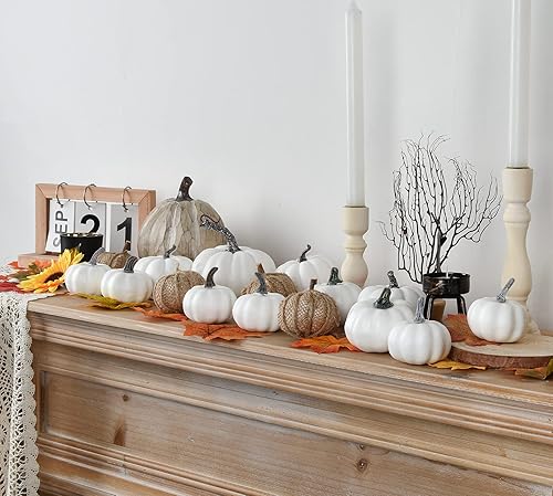 Miniatura 7 de DearHouse 65 calabazas artificiales, cosecha de arce, decoración de otoño, 15 calabazas de otoño y 50 hojas de arce para otoño, cosecha de Acción de