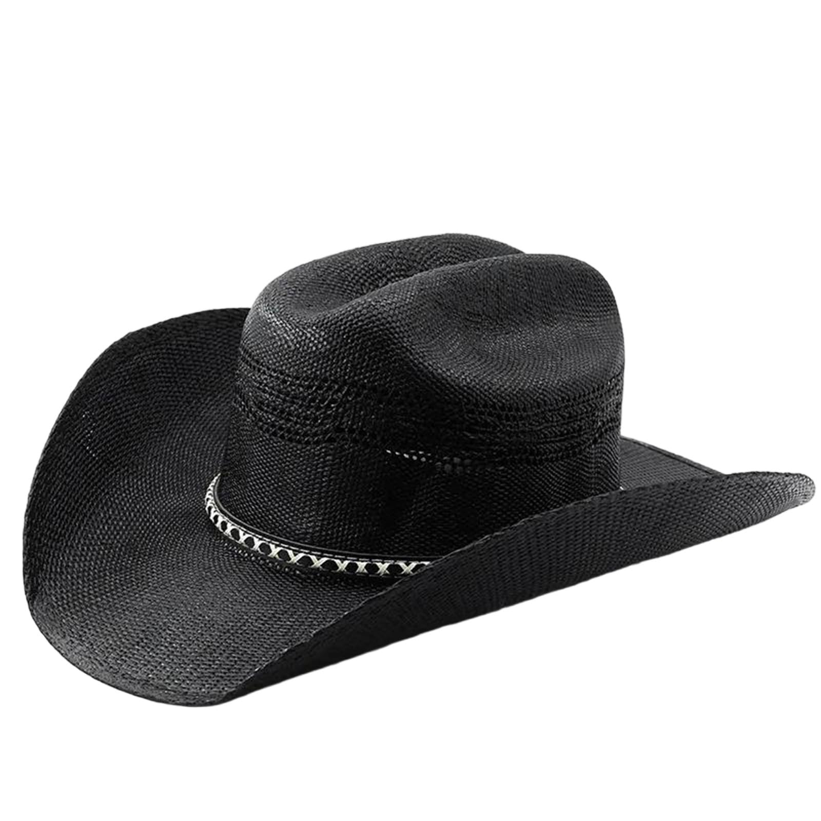 LCUVIMPEX Bucket Hats， Women's Straw Cowboy Hat Wide Brim Raffia Band Multicolor Size M(Black)