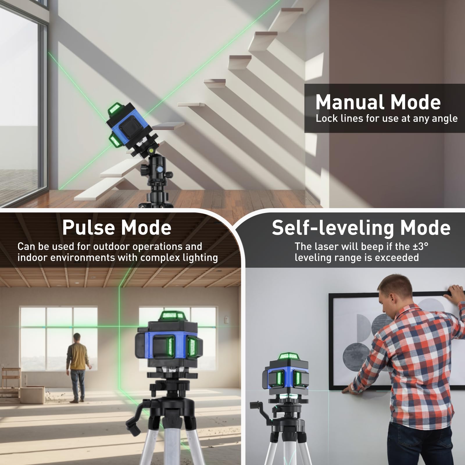 Multifunctional 4D 16 Lines Laser Level 3° Self-leveling Machine USB Rechargeable Lithium Battery Leveling Tool with 1.2M 3-Heights Adjustable Alloy Extension Bar Tripod Stand
