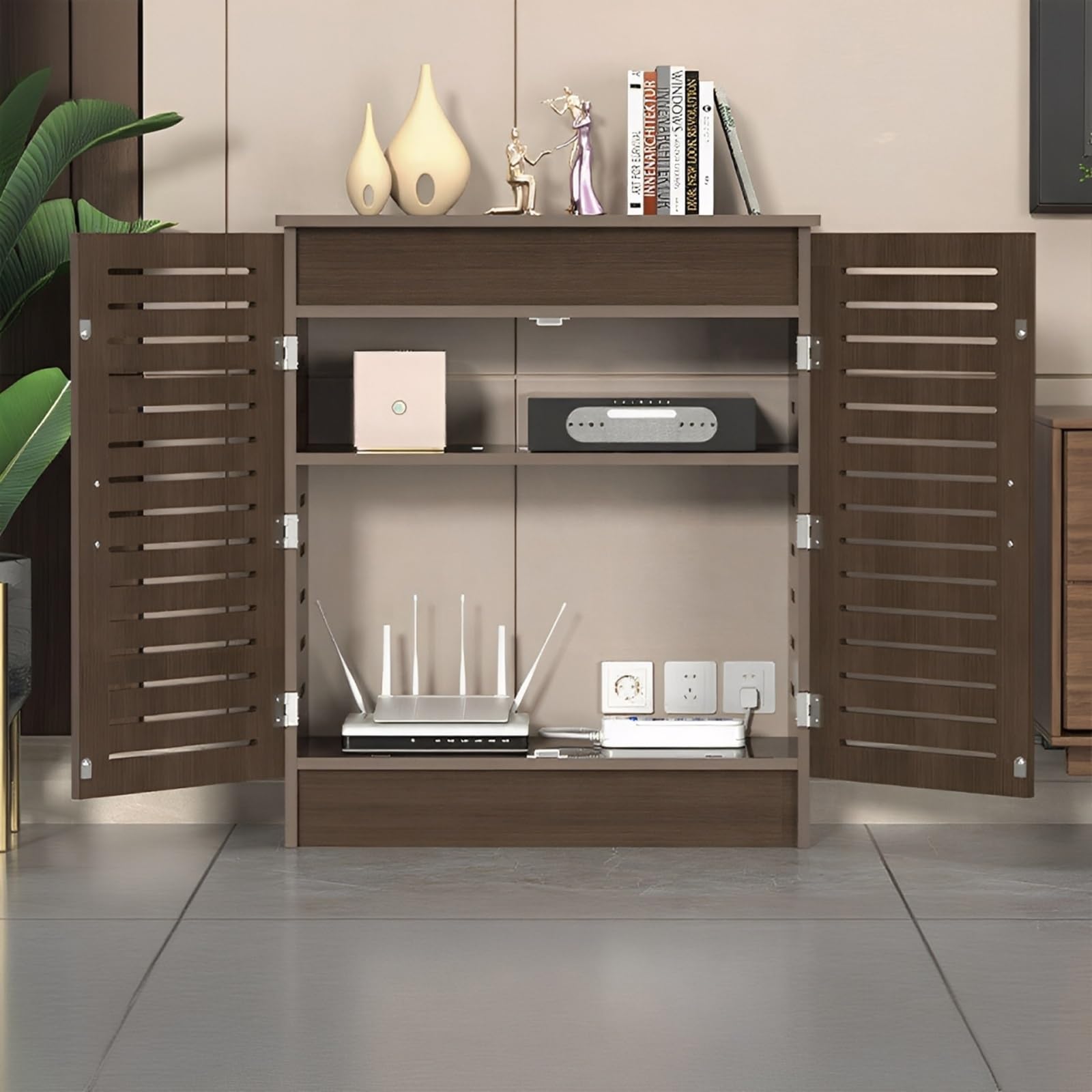 WLAN-Router-Aufbewahrungsbox Mit Schranktür, Wandhalterung Oder Freistehend, WiFi-Router-Rack, Modem-Organizer, Schwimmendes Regal, Steckdosenleiste-Hider, Heim- Und Büro-Medienaufbewahrung