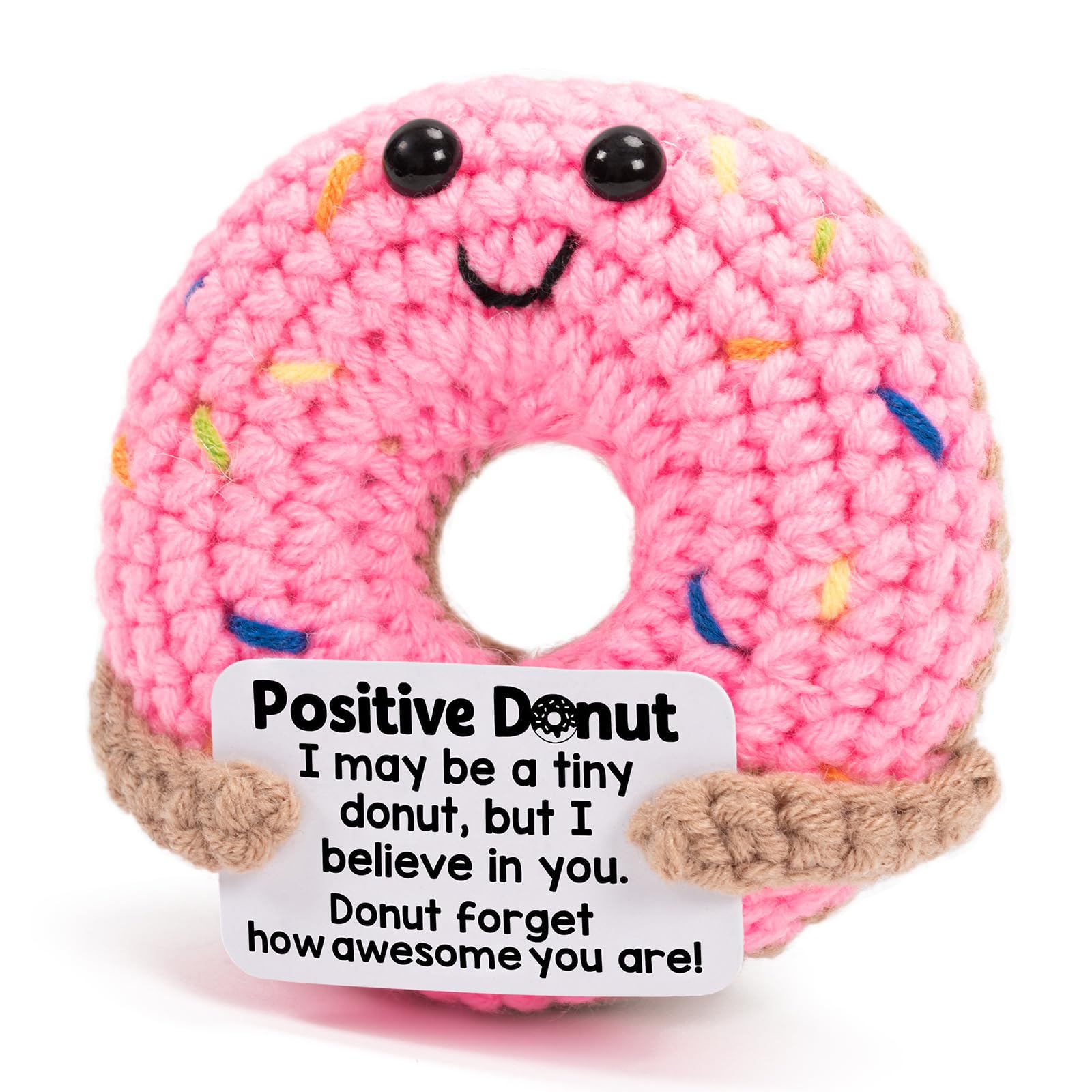 Posoto Handmade Positive Donut Crochet Doll - Gifts for Women with True Friends Are Like Sweet Donuts Card - Cute Decorative Hanging Ornaments Friendship Gifts for Birthday