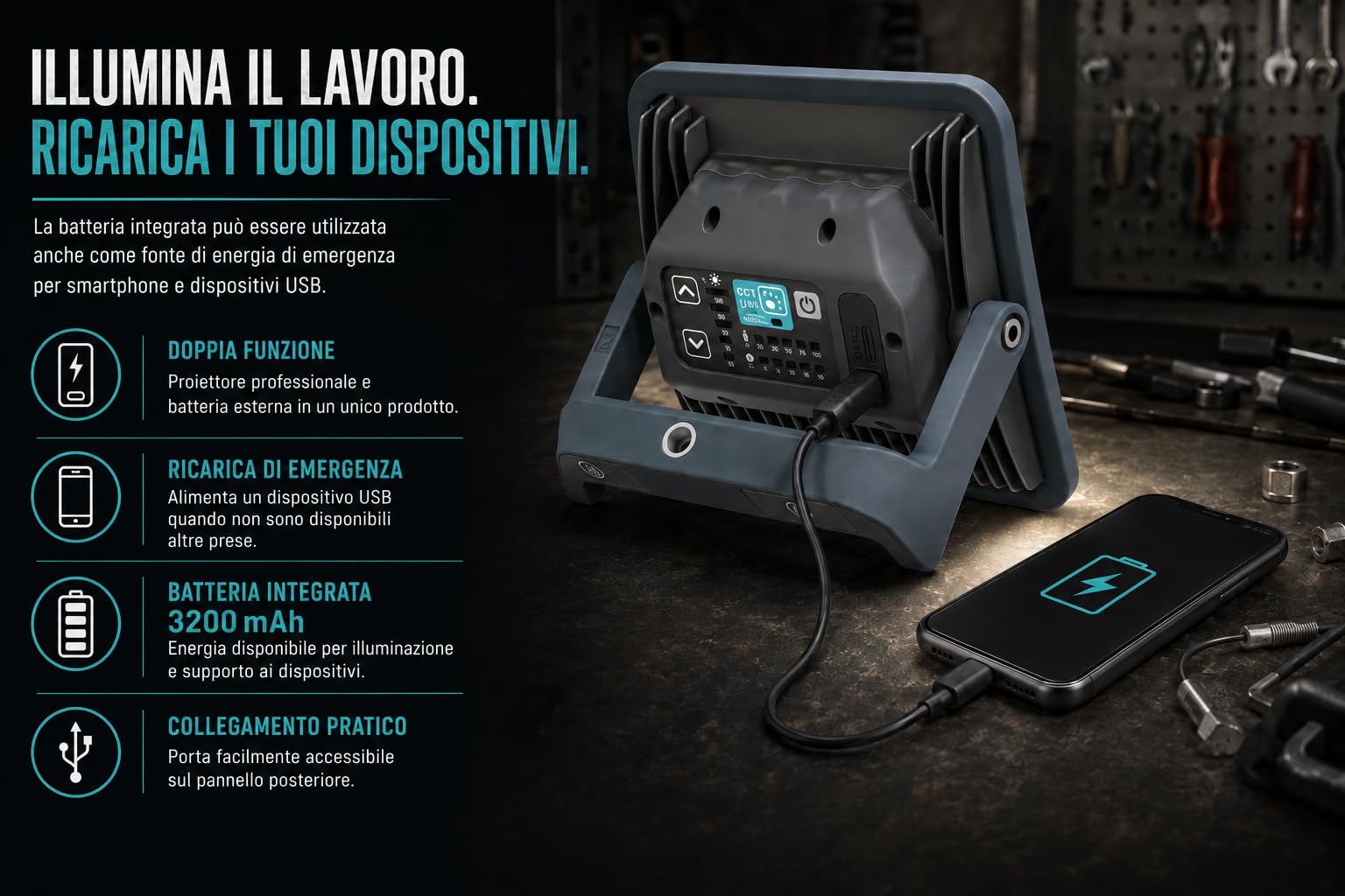 Scangrip NOVA R, wiederaufladbare USB-C-LED-Lampe, kompakt und leicht zu transportieren, ergonomisches Design, Wasser- und staubgeschützt, 2000 Lumen