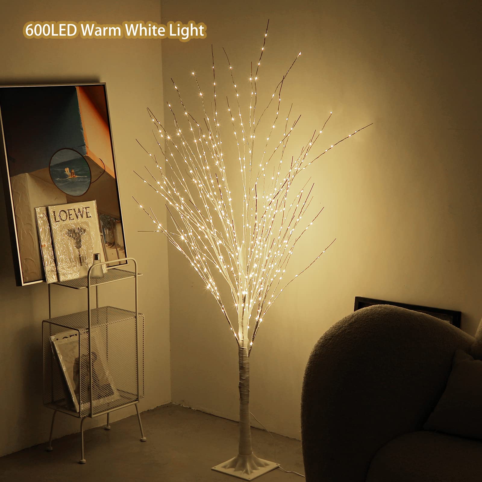 IJG 5FT Lighted Birch Tree 600 LED Warm White Fairy Lights, LED Artificial Tree Lights, Light Up Tree for Indoor Outdoor Home Christmas Festival Wedding Birthday Holiday Decoration