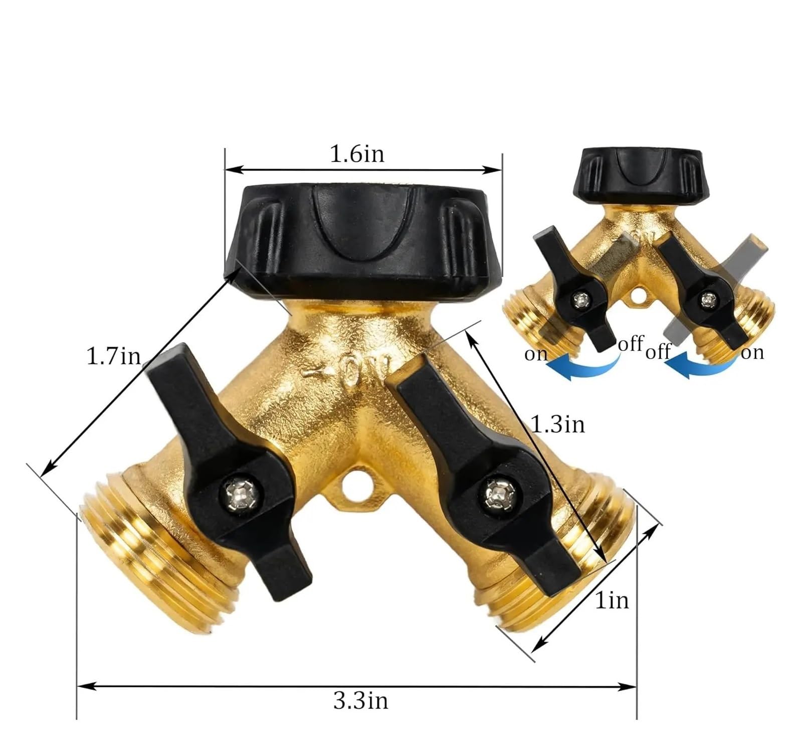 Distributore per tubo da giardino Sdoppiatore for tubo da giardino in ottone a 2 vie, valvole adattatrici for rubinetto con connettore da 3/4 pollici