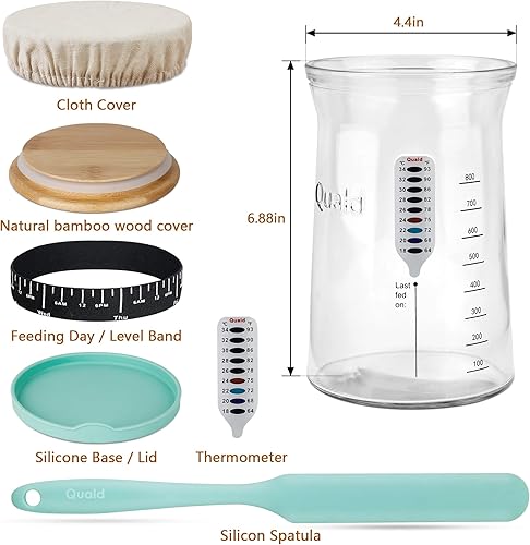 Miniatura 2 de Quald Kit de tarro de inicio de masa madre, tarro de inicio de masa madre de 35 onzas con tapa de bambú y cubierta de silicona