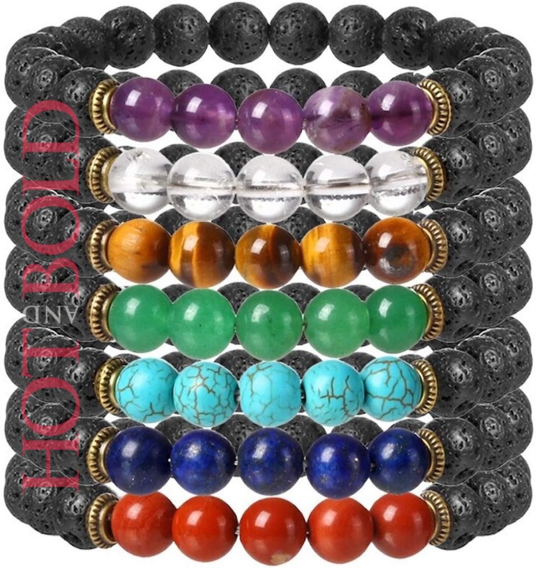Hot And Bold Natural Stone Beads Bracelets Set Combo. Reiki & Feng Shui Healing Benefits, Certified Positive Energy Jewelry.