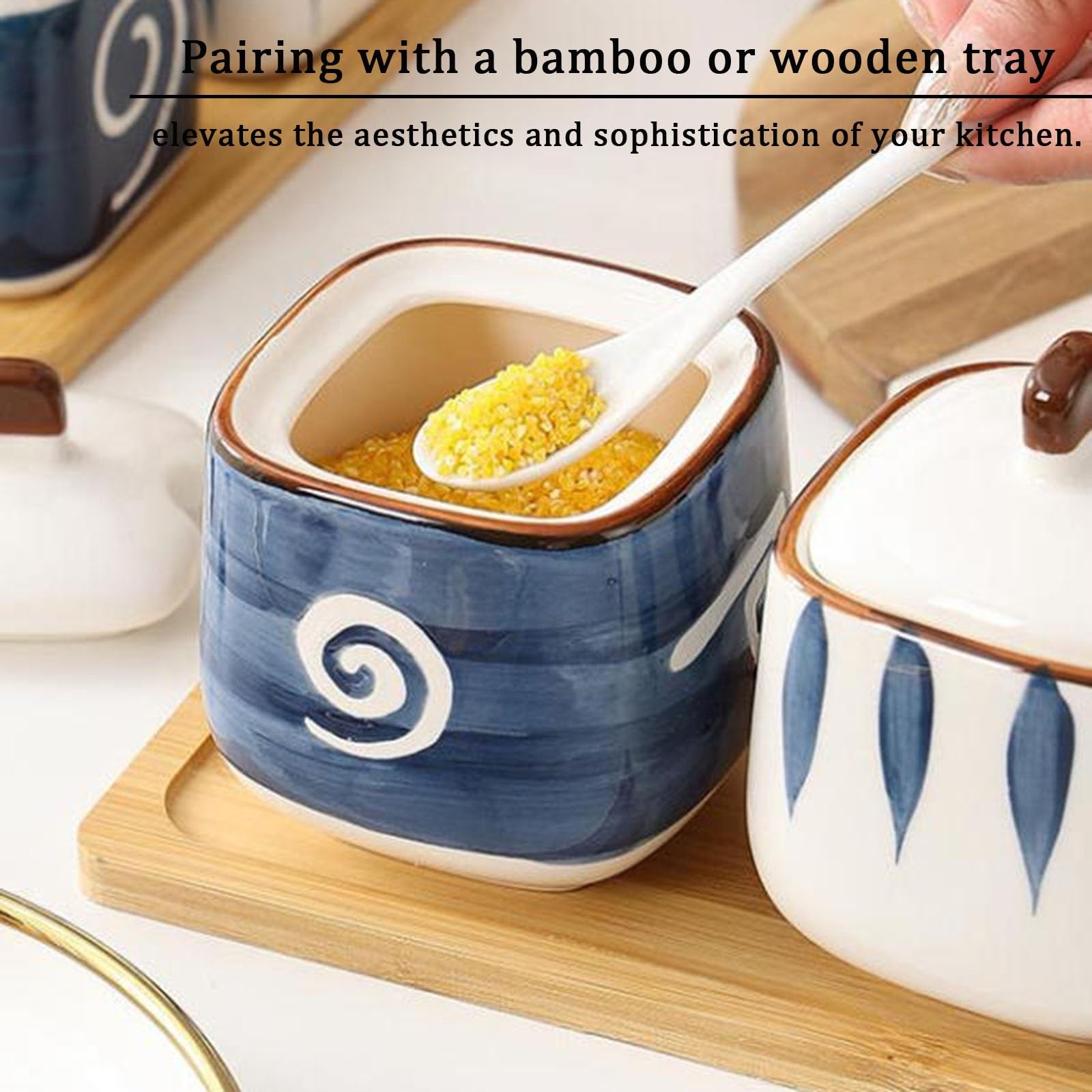 Zuccheriera con coperchio e cucchiaio, moderna saliera in ceramica, barattoli di spezie,