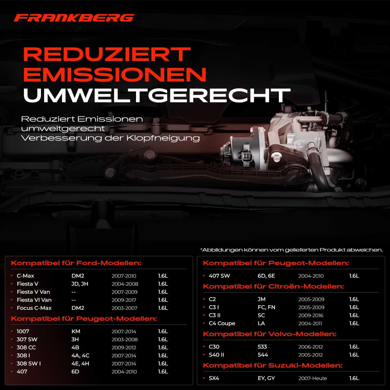 Frankberg AGR-Ventil Abgasrückführung für Berlingo C2 C3 C4 C5 Jumpy Xsara Picasso Scudo C-Max DM2 Fiesta Focus II Fusion 1.6L Diesel 2003-Heute 9672880080